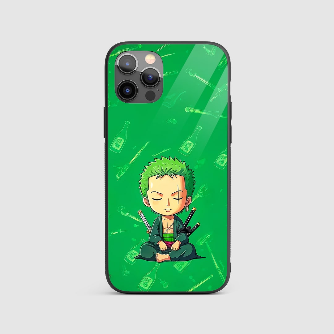 Zoro Chibi Silicone Armored Phone Case front view with chibi desig.