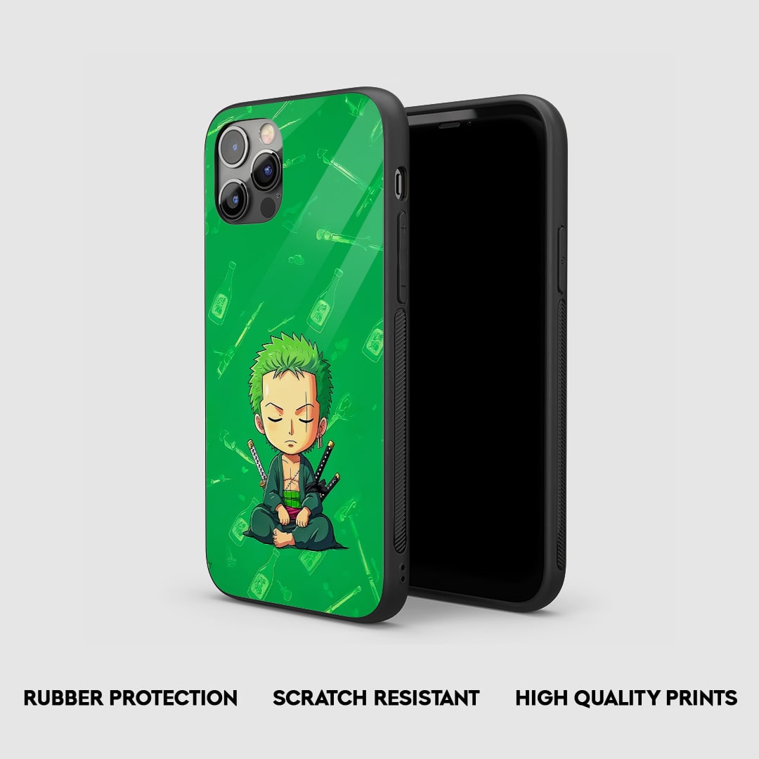 Side view of Zoro Chibi Silicone Case with snug fit and button cutouts.