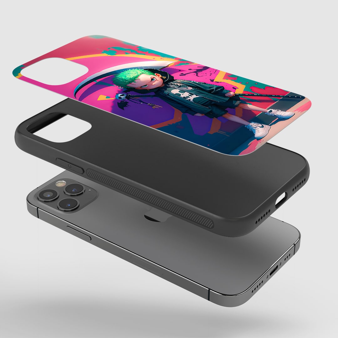 Angled view of Zoro Ghibli Phone Case showing serene anime crossover.