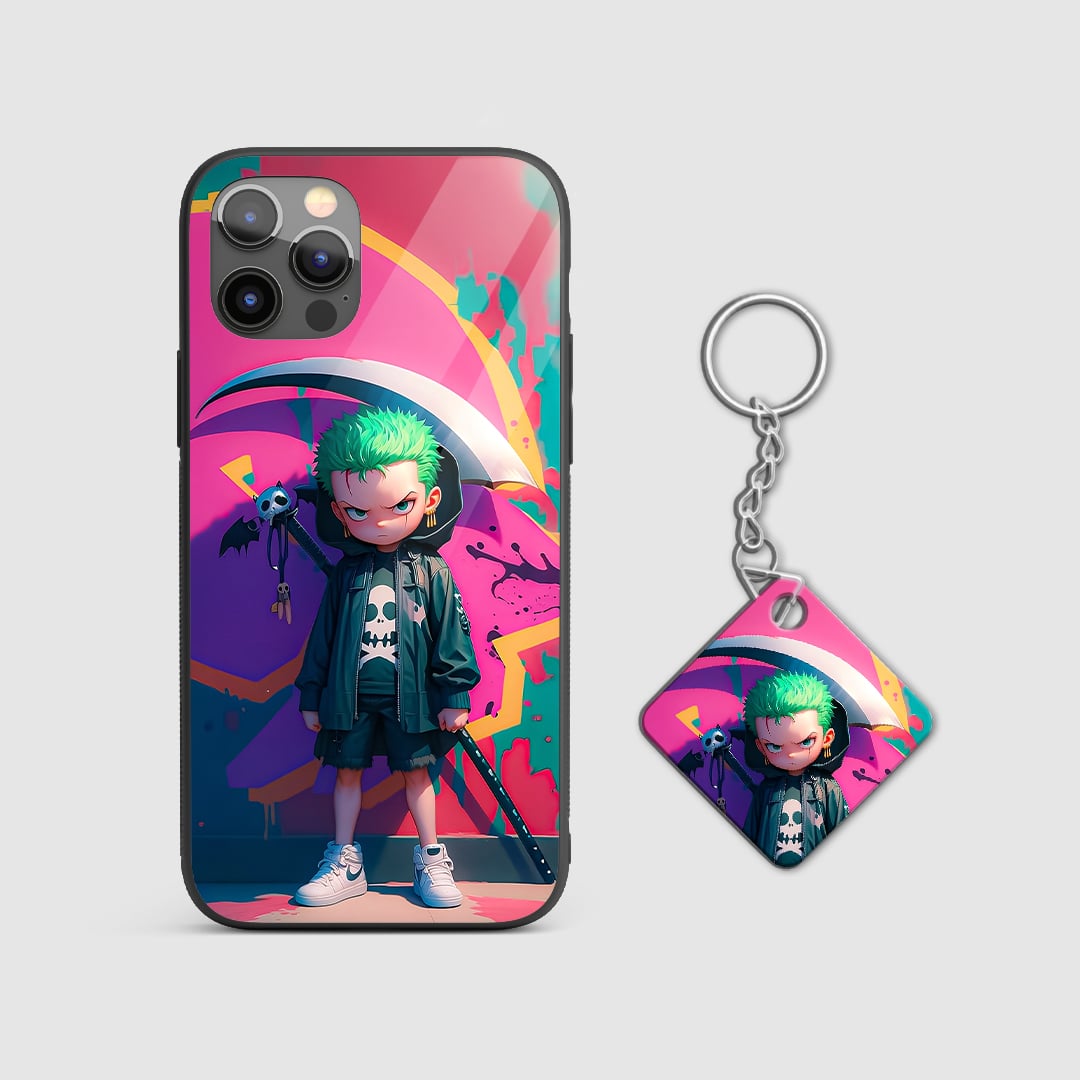 Back view of Zoro Ghibli Case featuring Ghibli-style Zoro design with Keychain.