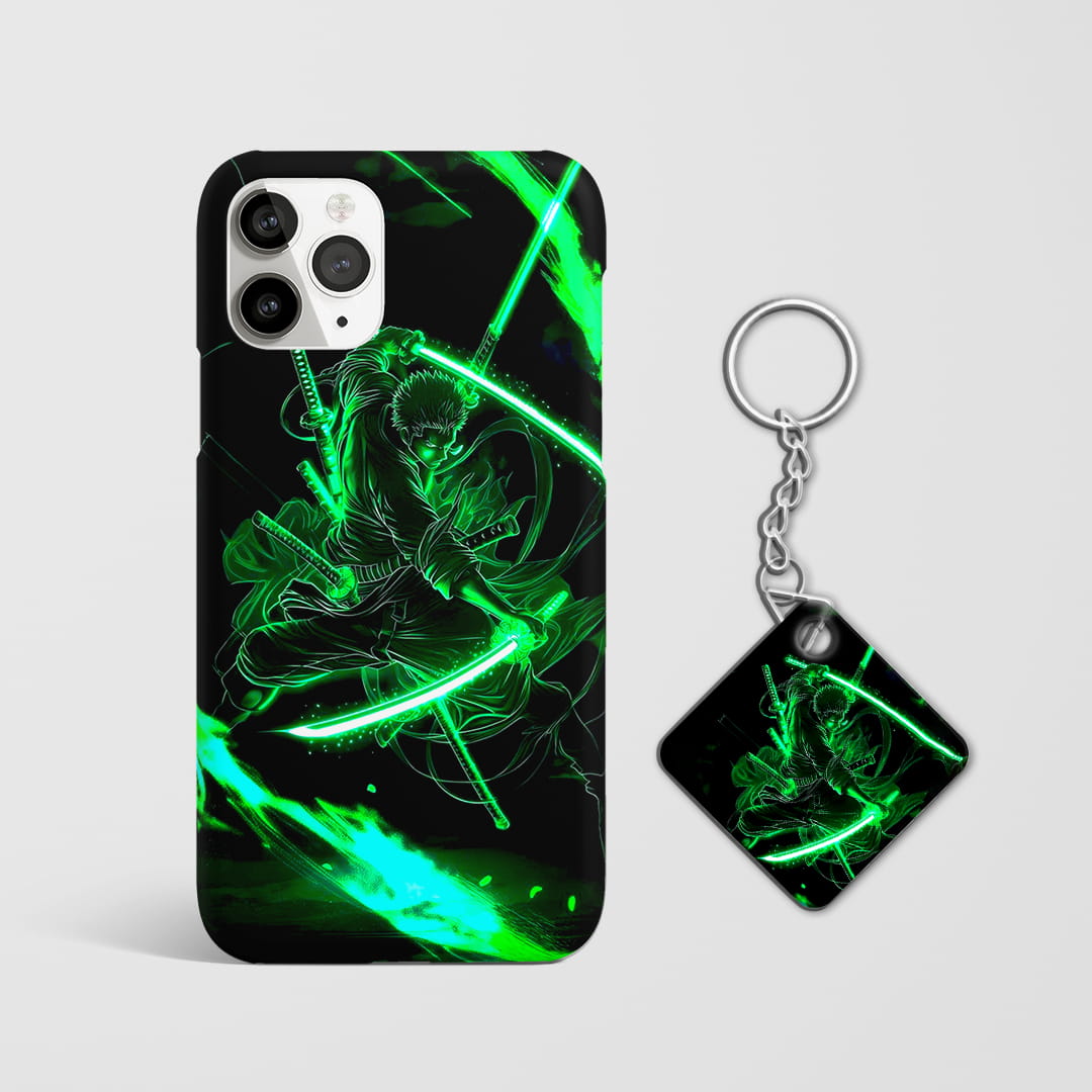 One Piece Zoro green energy shockproof mobile cover with Keychain