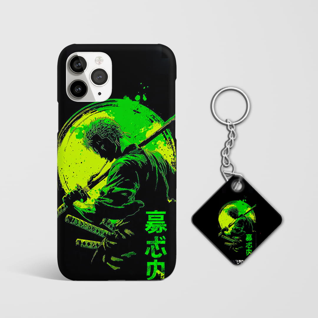 Anime silhouette zoro green phone case India with Keychain