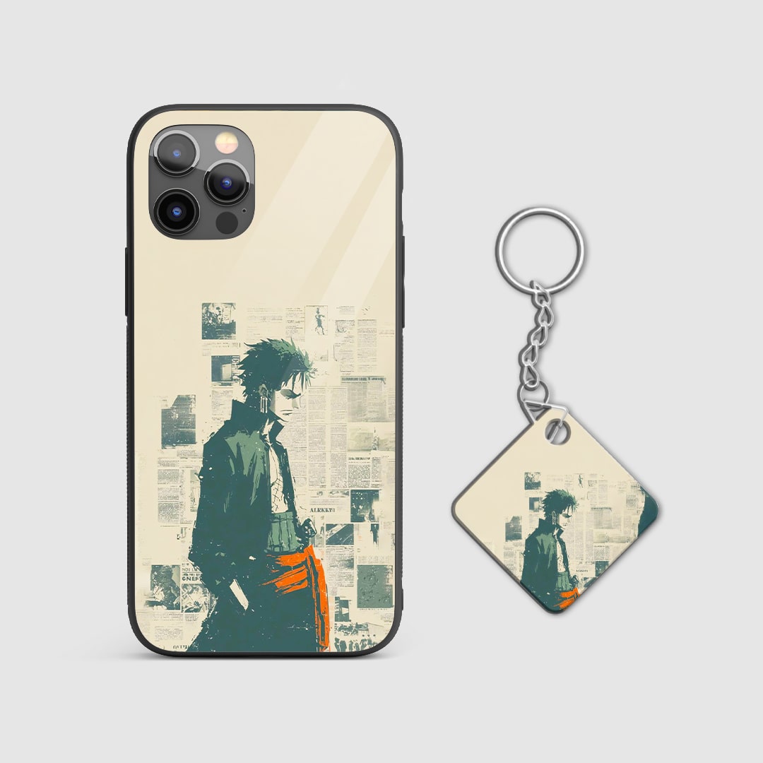 Zoro Monochrome Newspaper Artwork Armored Mobile Cover with Keychain
