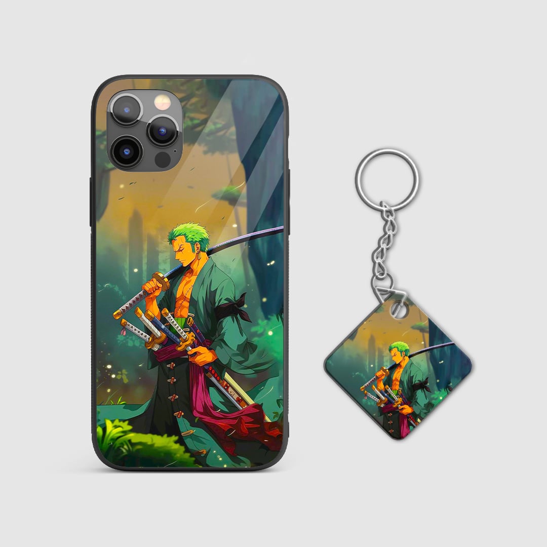 Fierce Zoro Samurai Artwork Armored Mobile Back Cover with Keychain