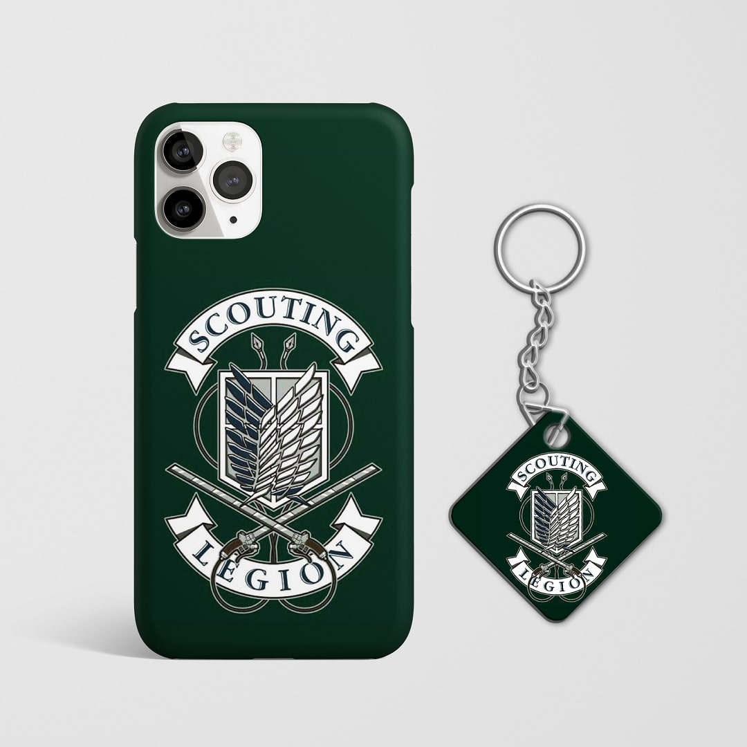 Close-up of the Scouting Legion emblem on phone case with Keychain.