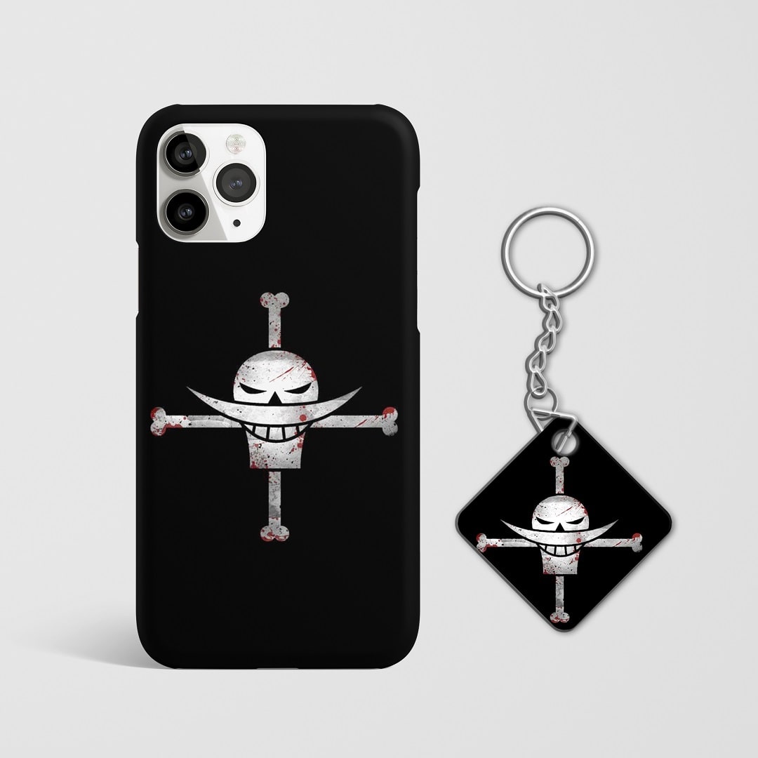 Close-up of Black Beard Symbol Phone Cover, showing detailed 3D matte design with Keychain.