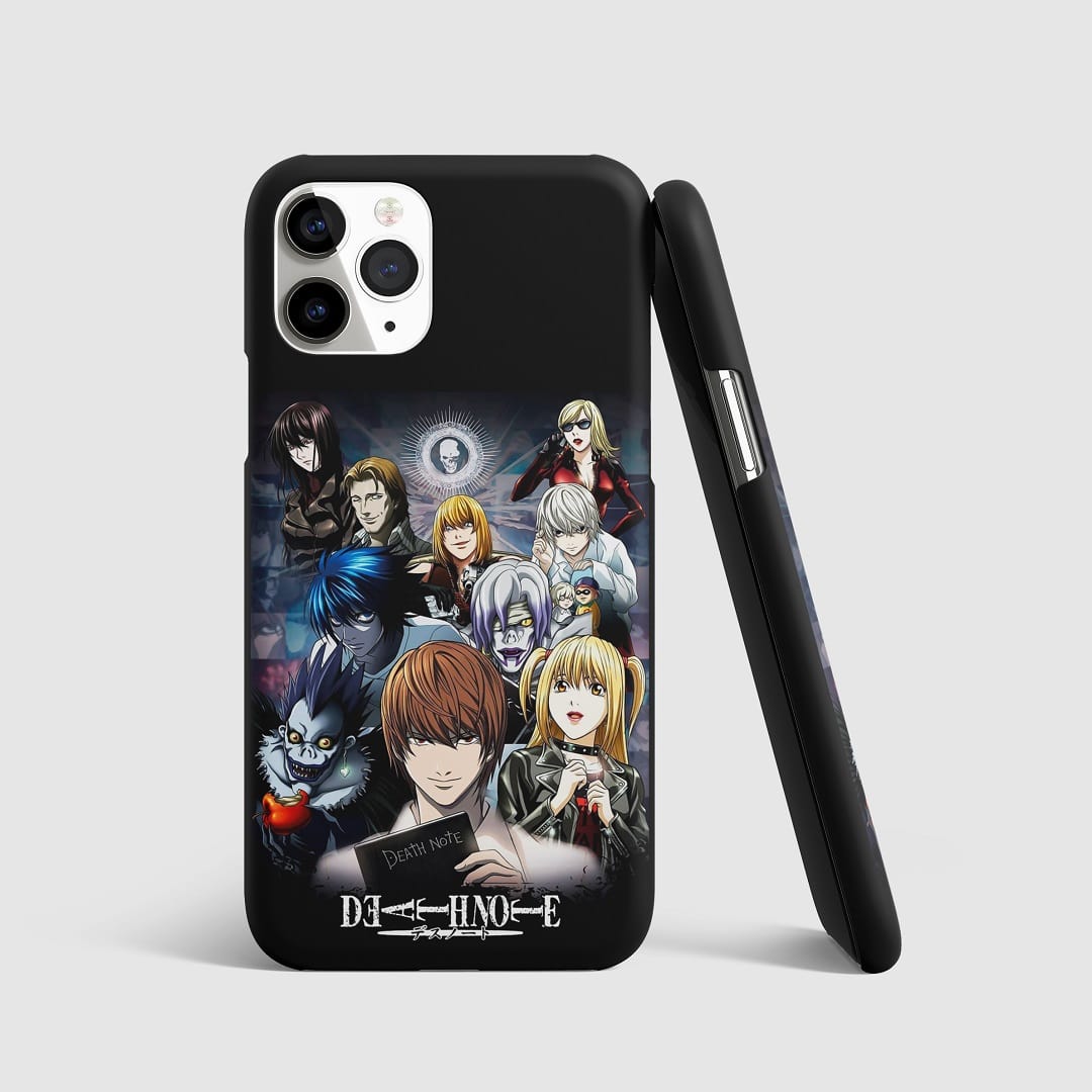 Iconic artwork inspired by "Death Note" on phone cover.
