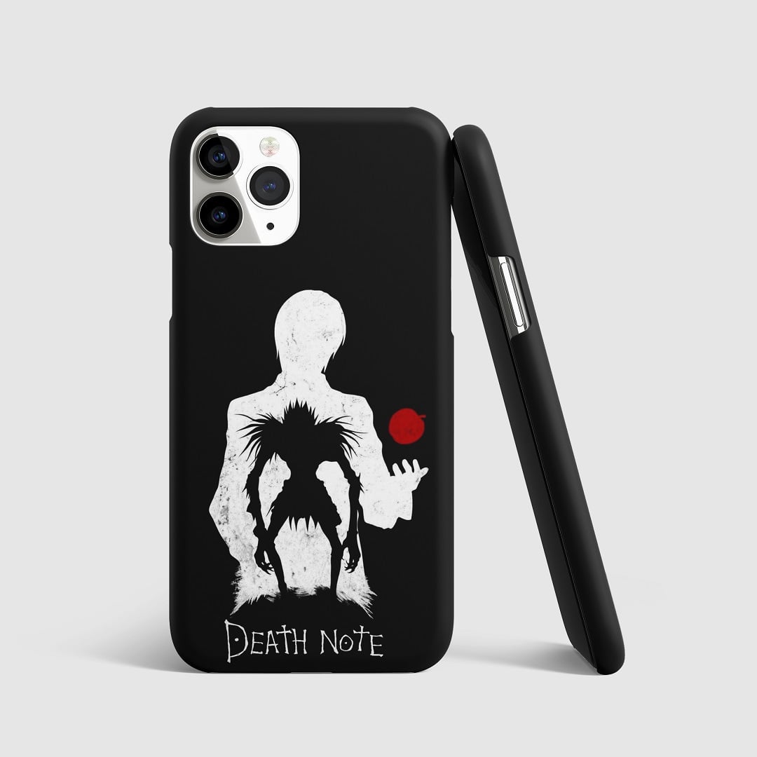 Iconic apple motif from "Death Note" on phone cover.
