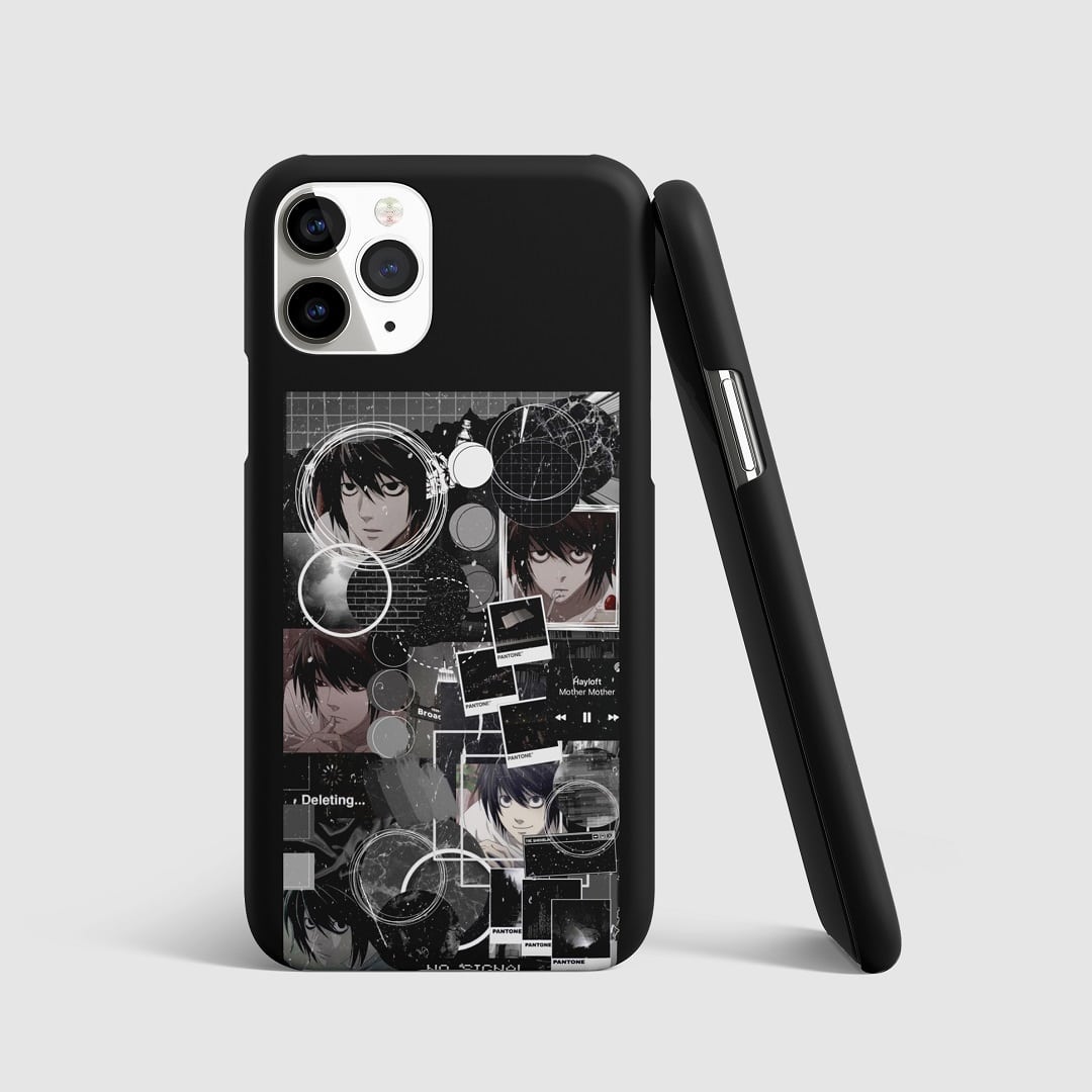 Striking collage of iconic scenes from "Death Note" on phone cover.