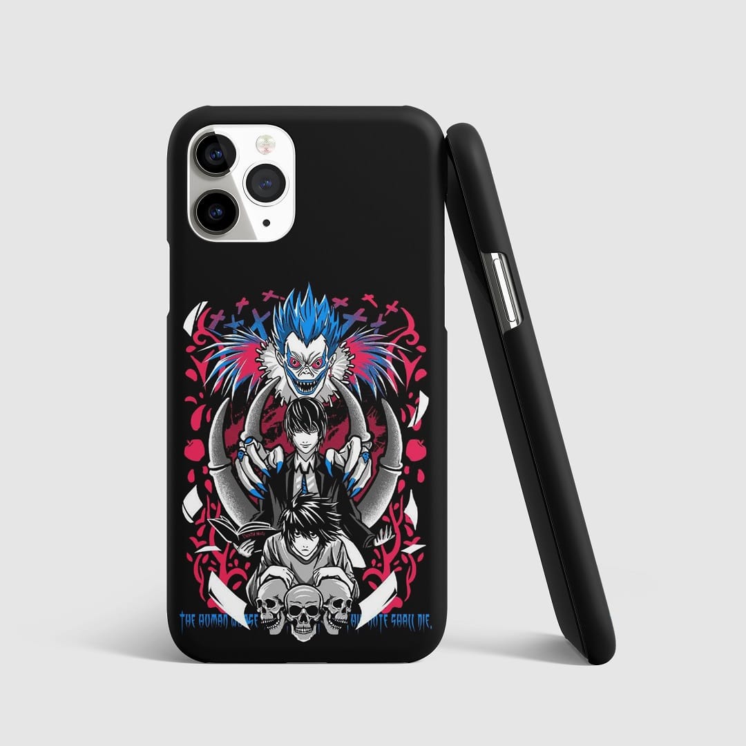 Bold and striking artwork from "Death Note" on phone cover.