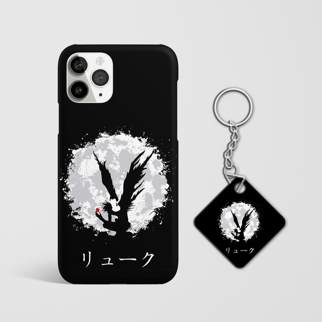 Close-up of the Shinigami’s eerie expression on phone case with Keychain.