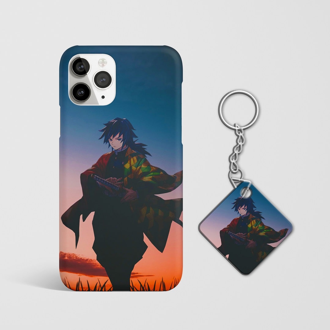 Close-up of Giyu Tomioka’s calm and powerful expression on phone case with Keychain.