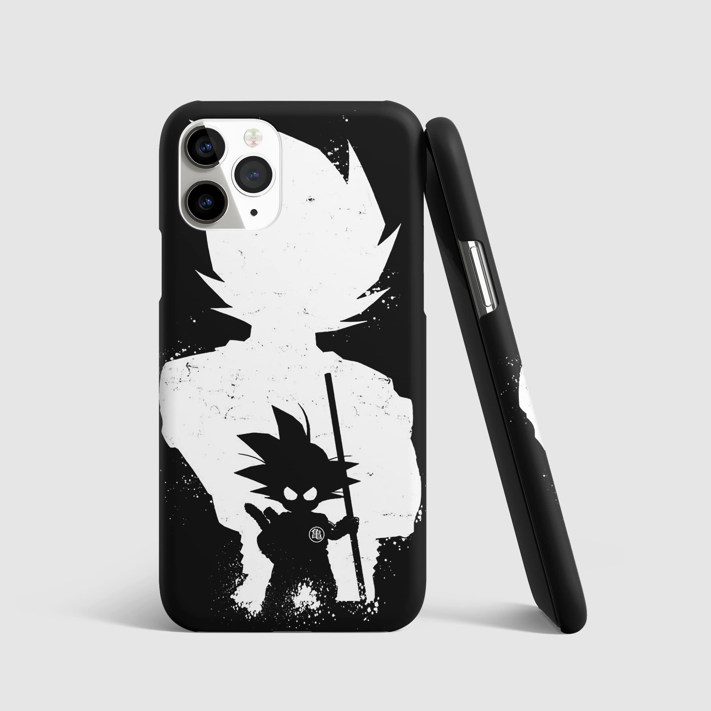 Artistic black and white image of Gohan on phone cover.