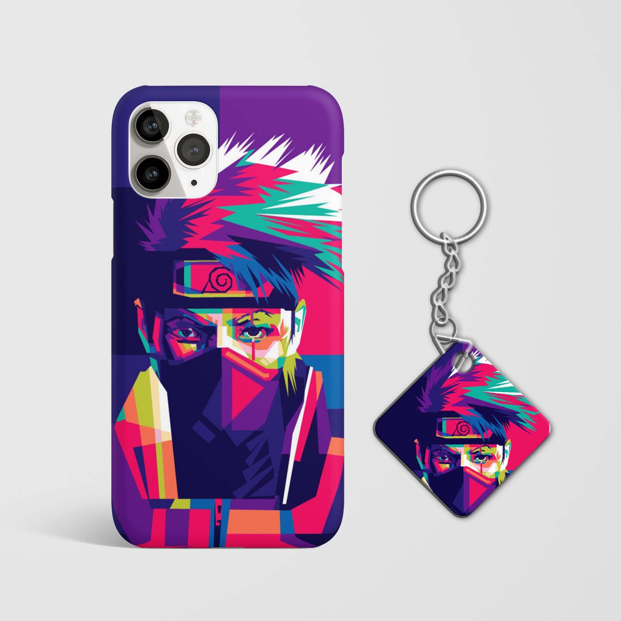 Close-up of the Kakashi Hatake Colored Phone Cover, showcasing the detailed 3D matte design with Keychain.