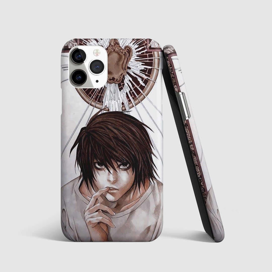 Sleek and minimalist artwork of L from "Death Note" on phone cover.