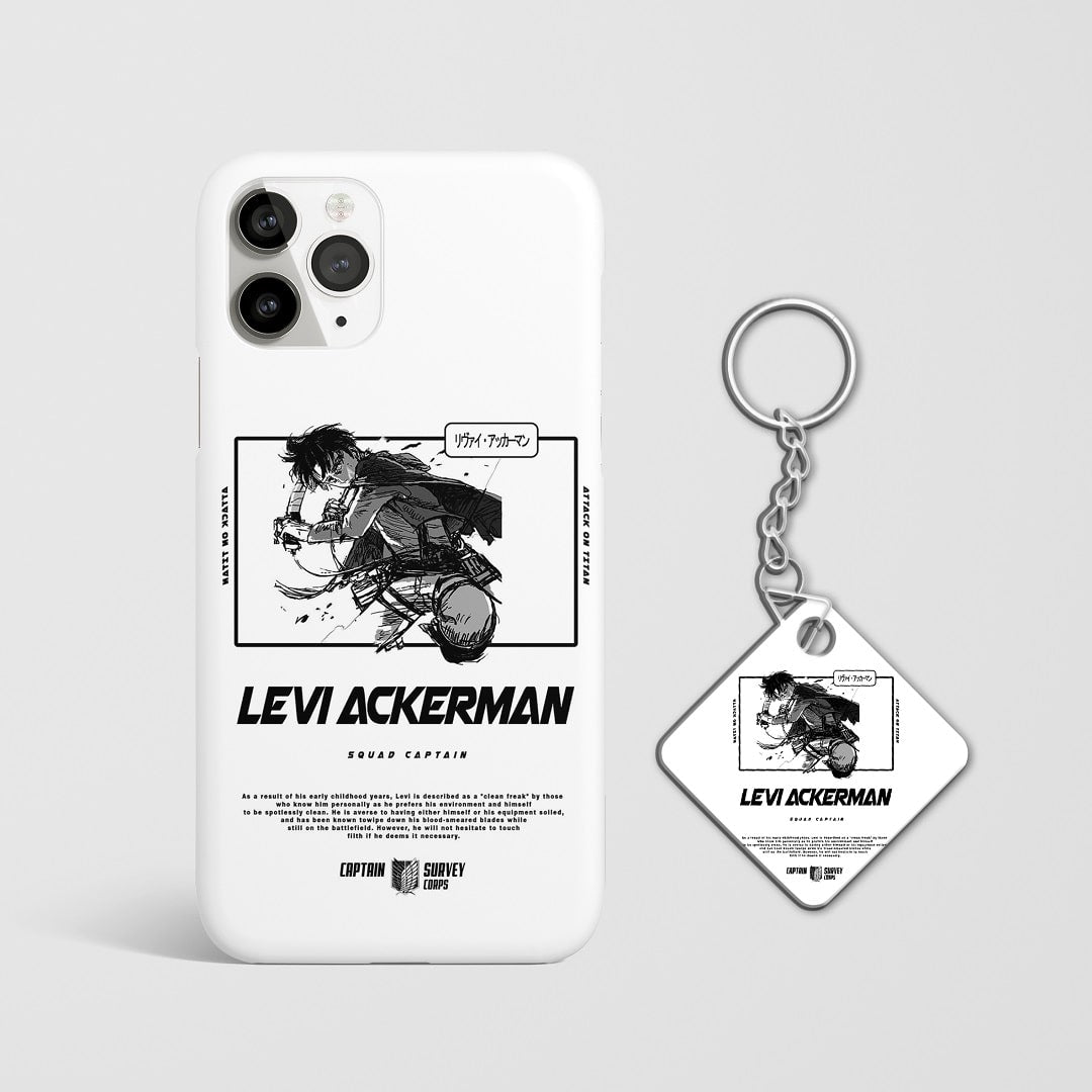 Close-up of Levi’s intense expression during combat on phone case with Keychain.