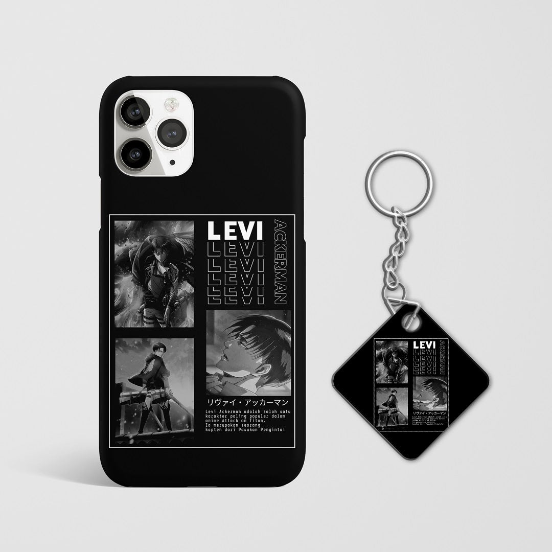 Close-up of Levi’s intense expression in black and white on phone case with Keychain.