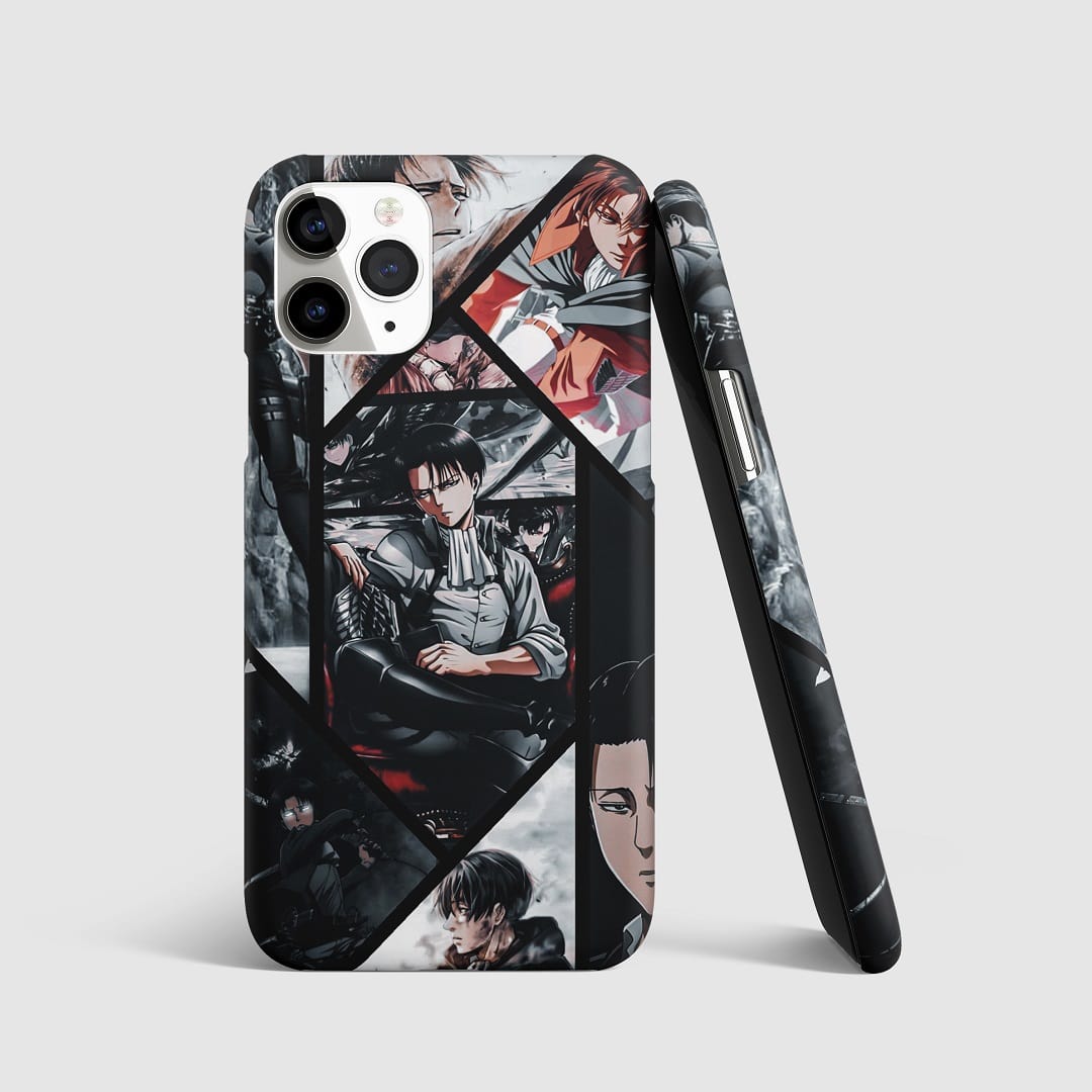 Vibrant collage of Levi Ackerman from "Attack on Titan" on phone cover.