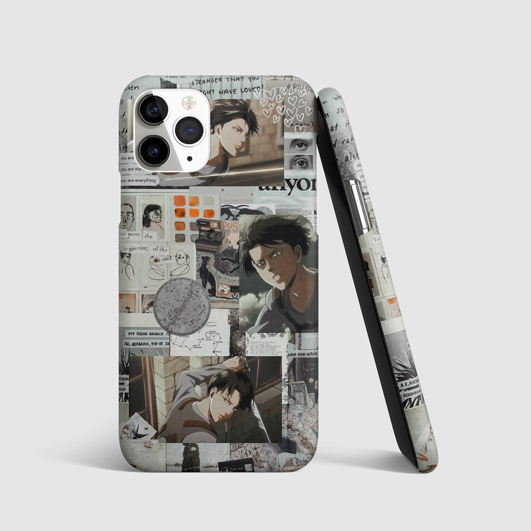 Vintage-style artwork of Levi Ackerman from "Attack on Titan" on phone cover.