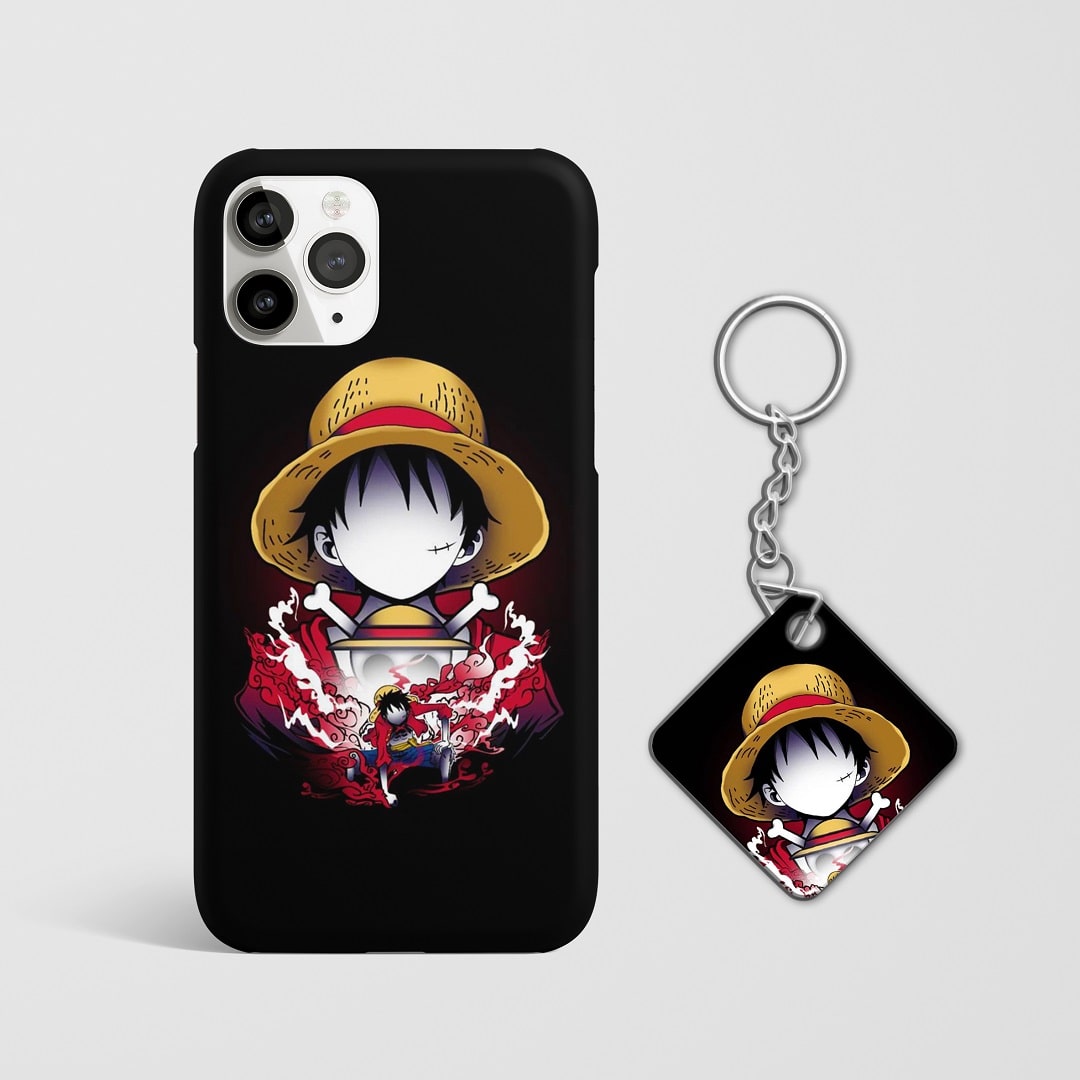 Close-up of Luffy Gear Art Phone Cover, highlighting the detailed artwork and matte finish with Keychain.