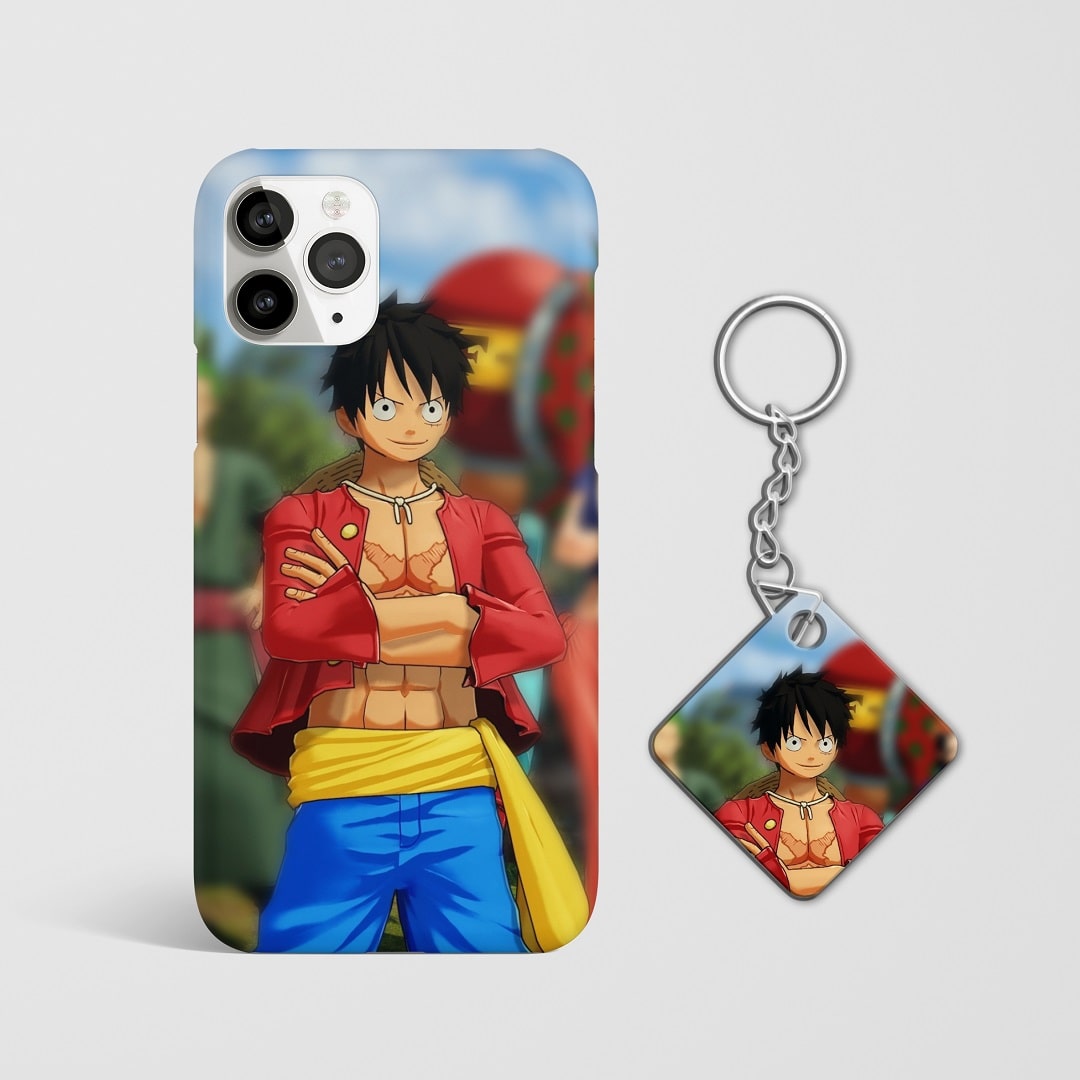 Close-up of Luffy Wano Phone Cover, showcasing detailed graphic of Luffy in Wano outfit with Keychain.
