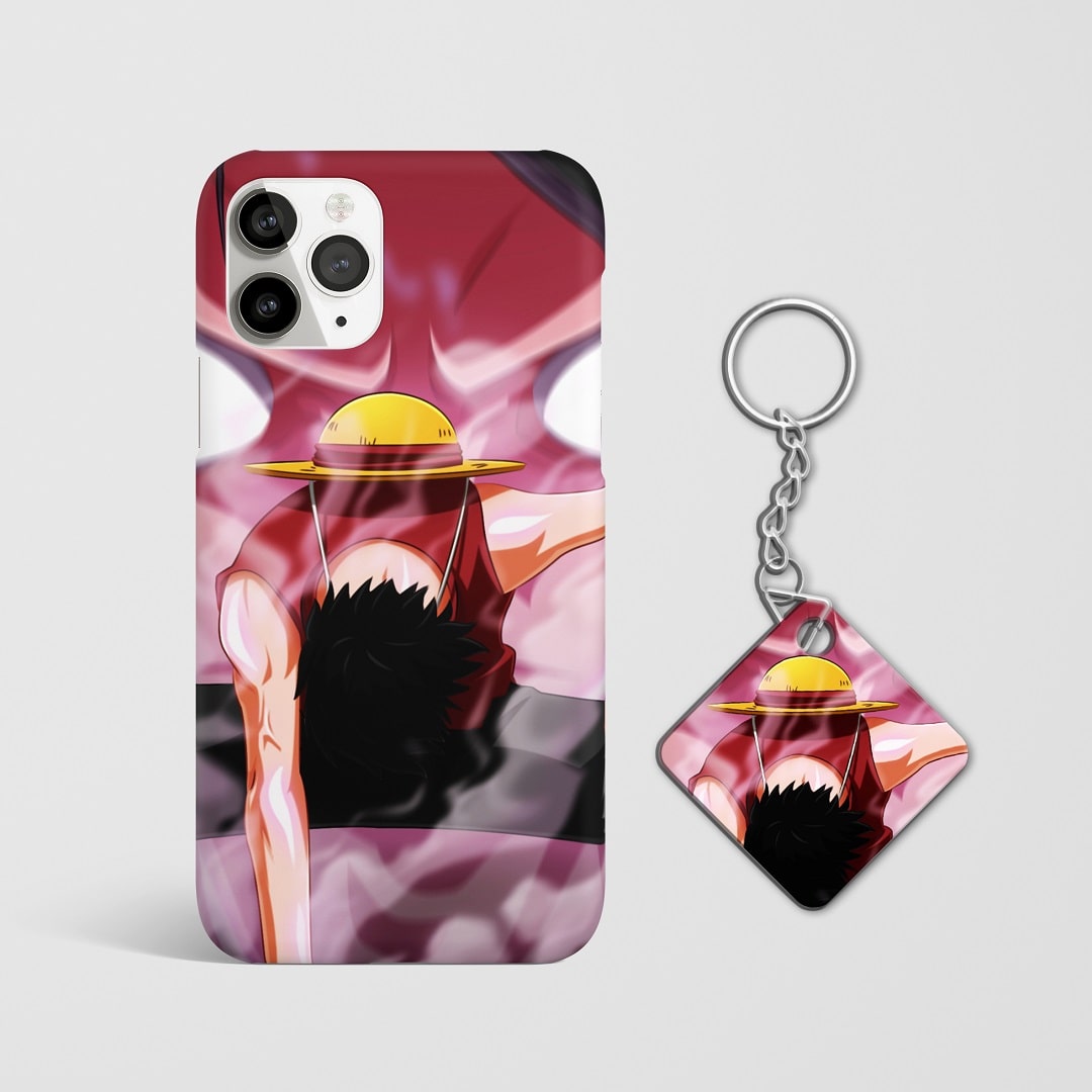 Close-up of Monkey D Luffy Gear Phone Cover, showcasing detailed graphics and dynamic design with Keychain.