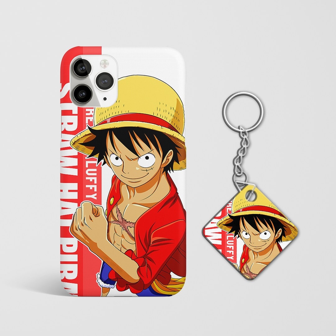 Close-up of Monkey D Luffy Graphic Phone Cover, showcasing detailed artwork and dynamic design with Keychain.