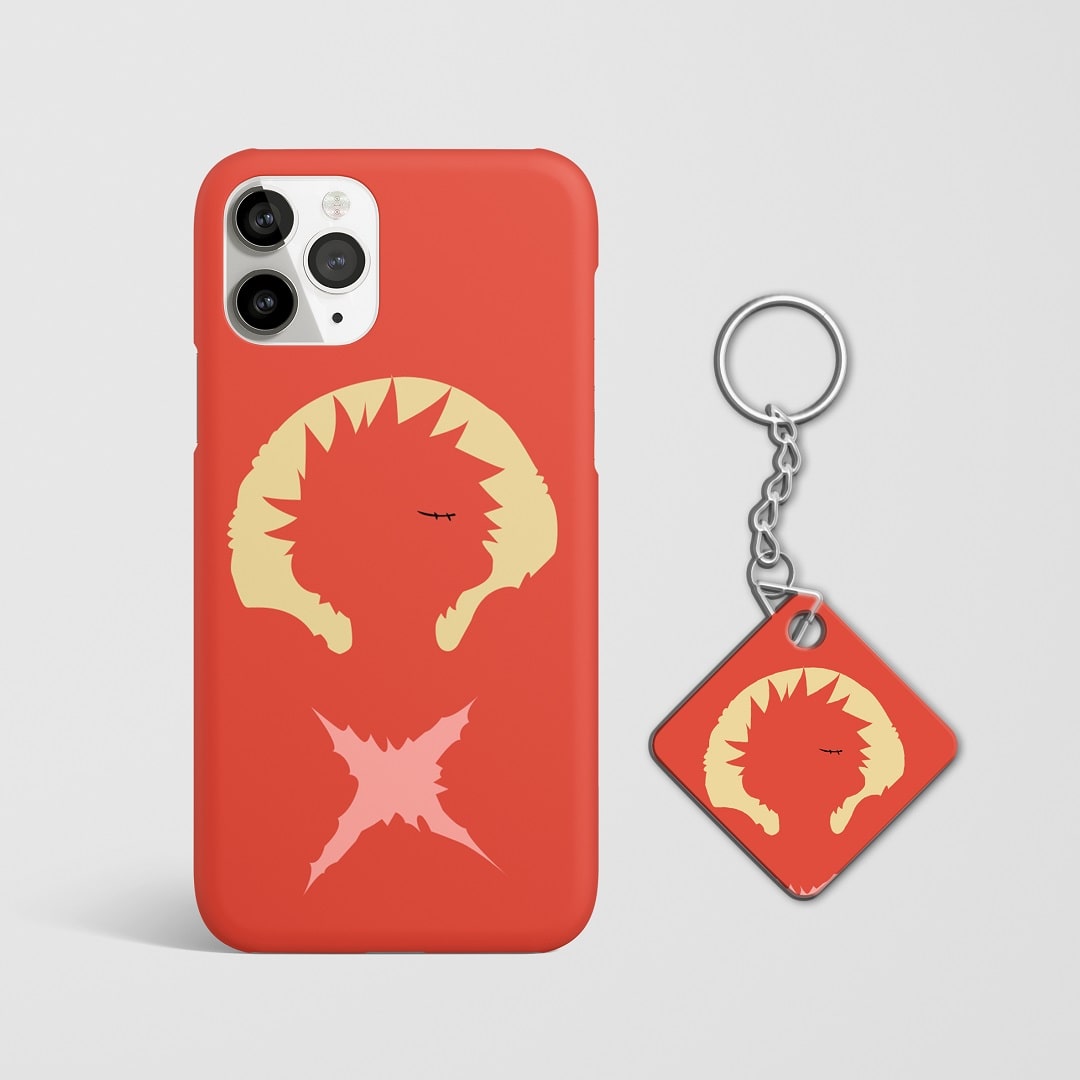 Close-up of Monkey D Luffy Scar Symbol Phone Cover, highlighting the scar and symbol with Keychain.