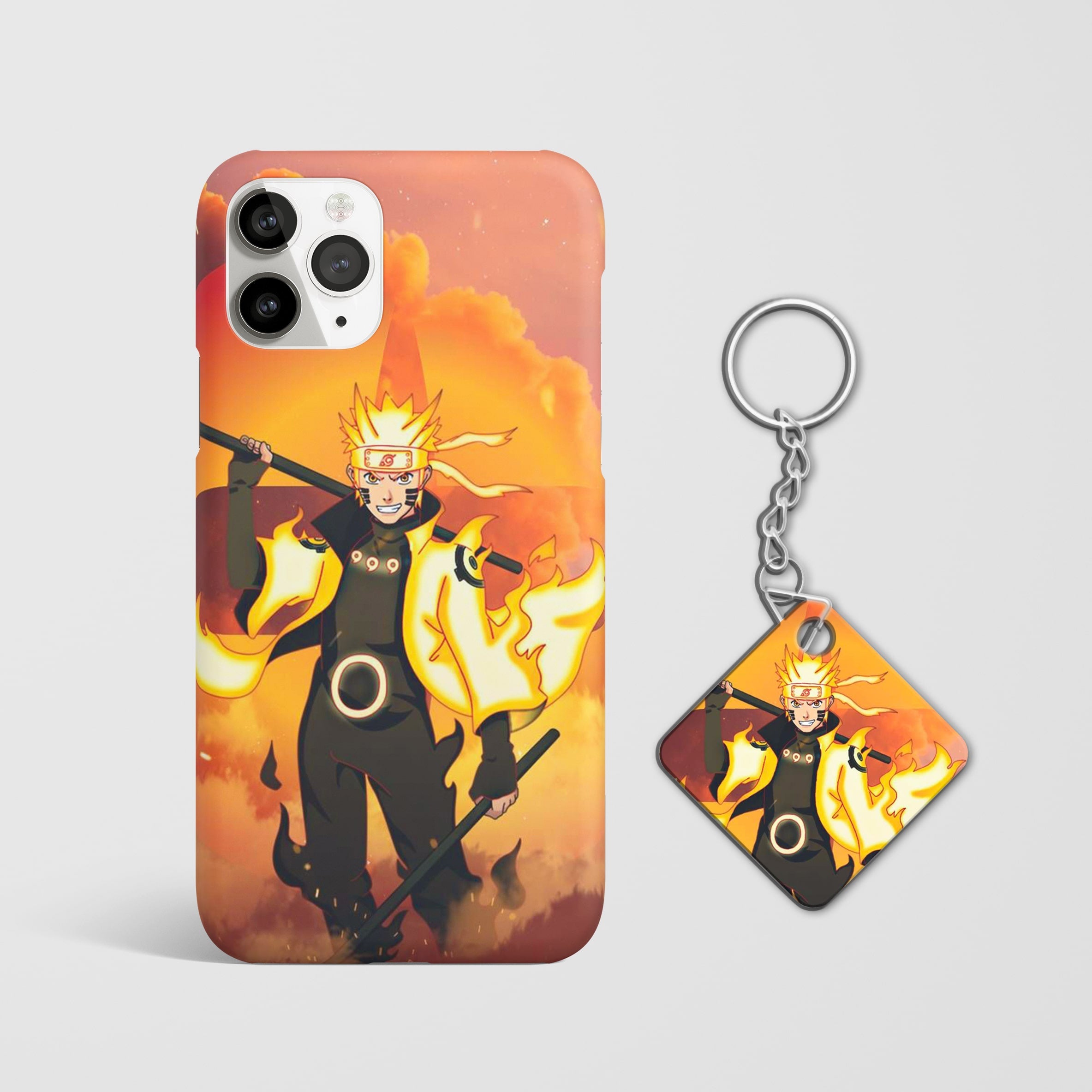 Close-up of the Naruto Chakra Phone Cover, showcasing the detailed 3D matte design with Keychain.