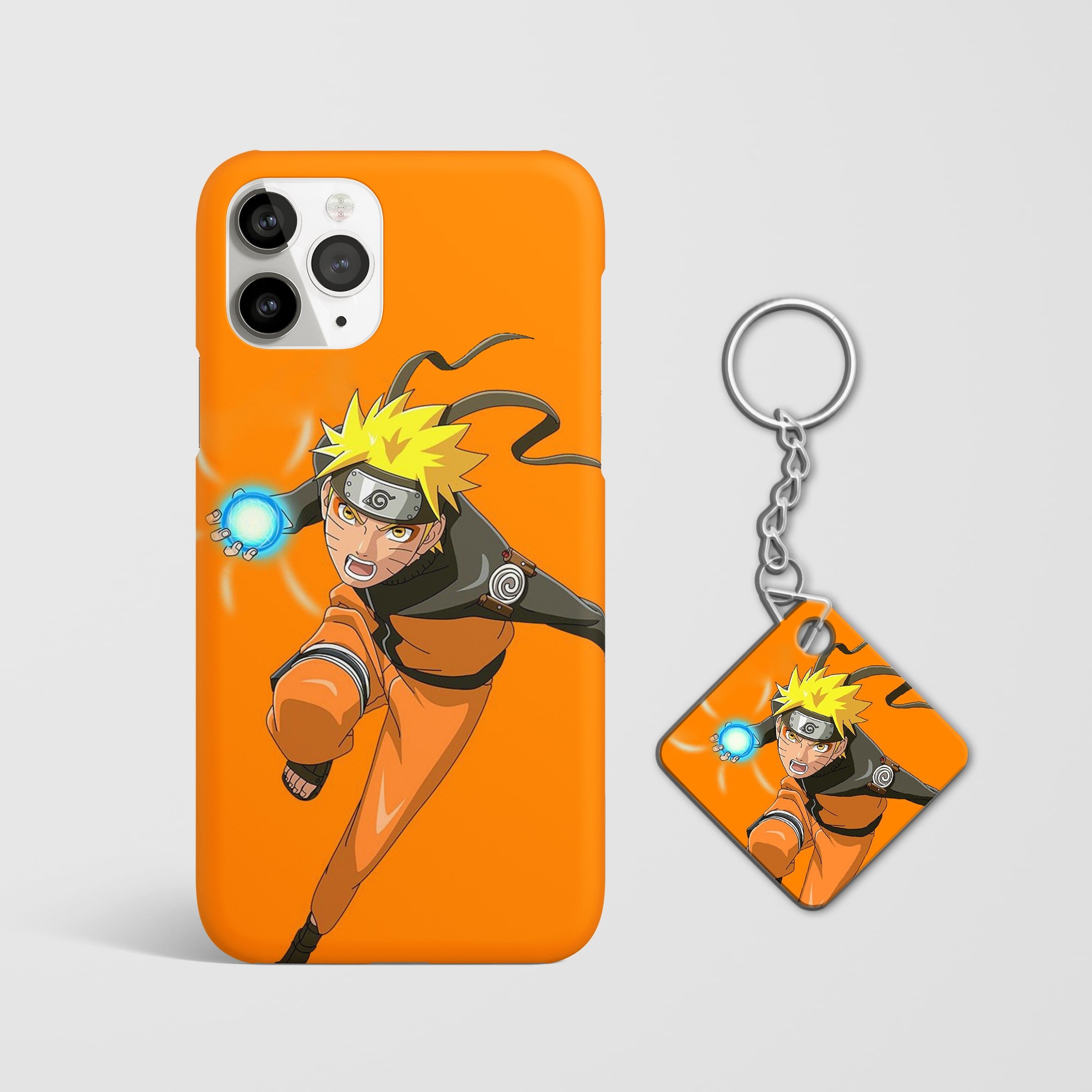 lose-up of the Naruto Rasengan Power Phone Cover, showcasing the detailed 3D matte designwith Keychain.