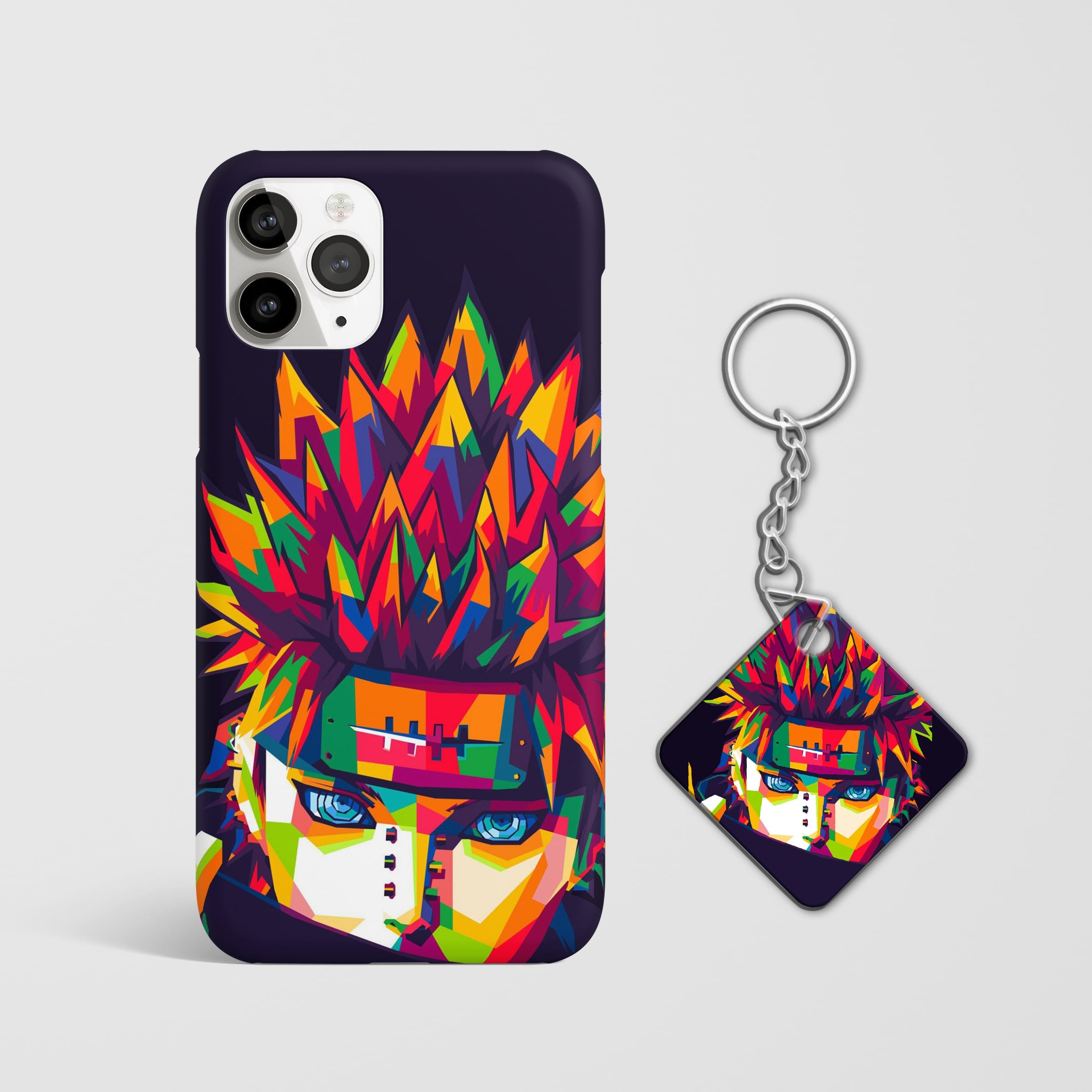 Close-up of the Naruto Uzumaki Colored Phone Cover, showcasing the detailed 3D matte design with Keychain.