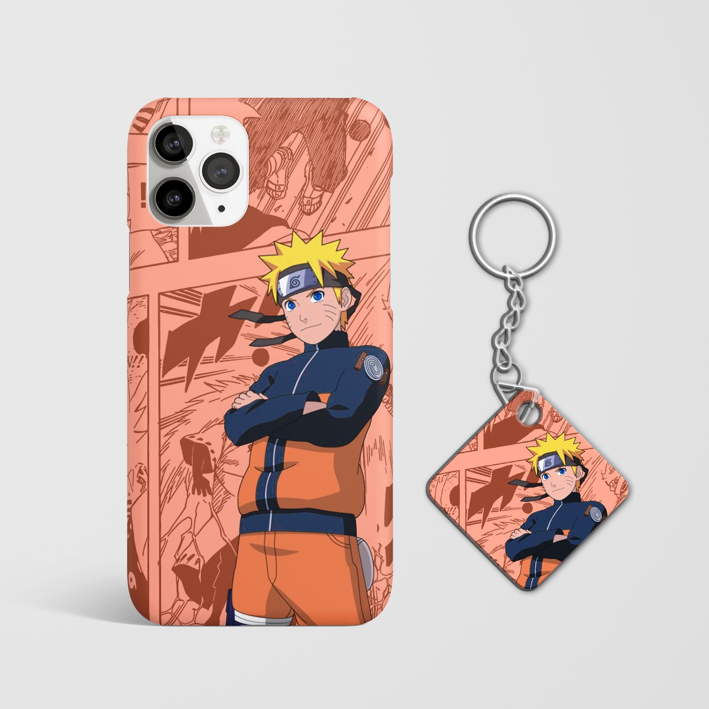 Close-up of the Naruto Uzumaki Manga Phone Cover, showcasing the intricate 3D matte design with Keychain.