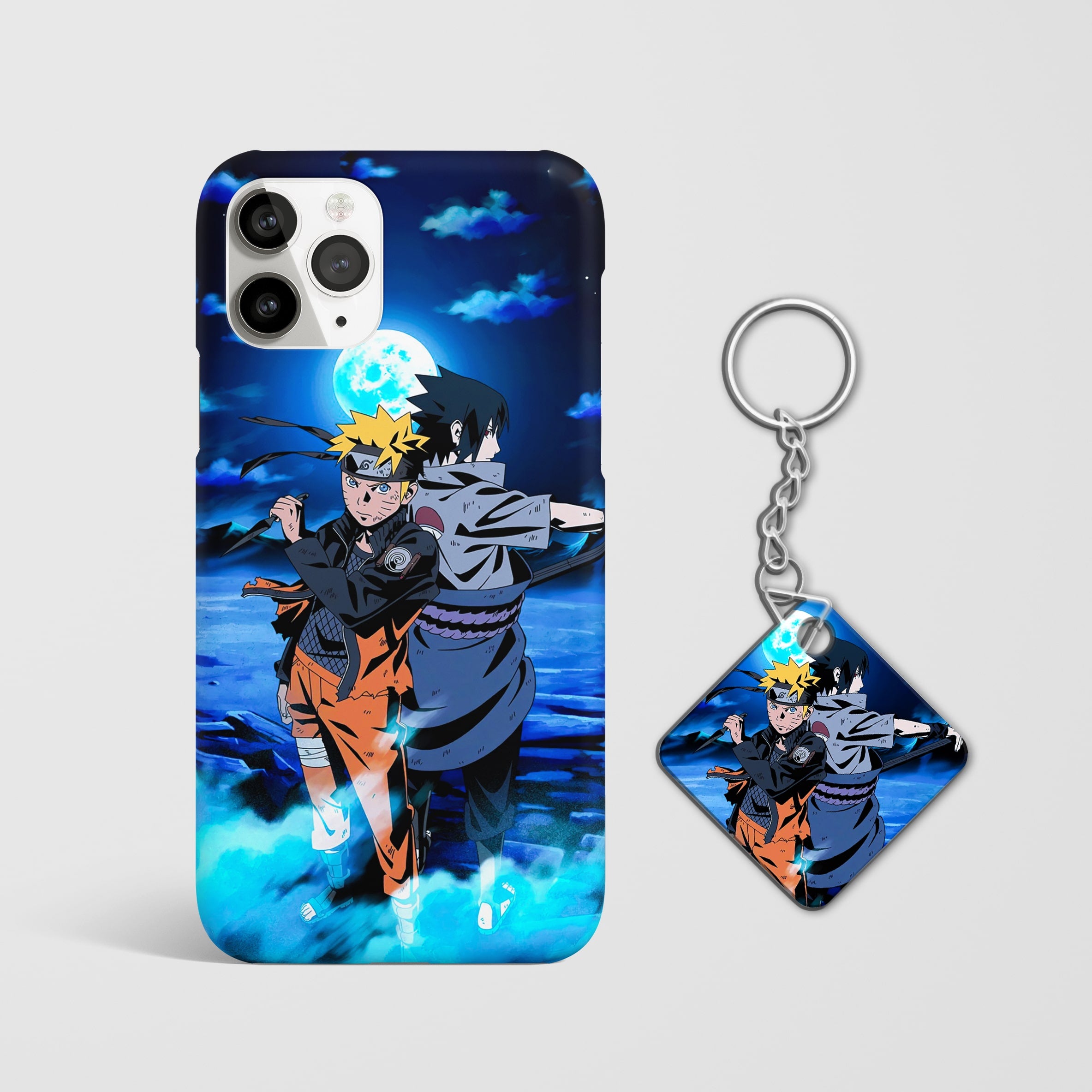 Close-up of the Naruto Sasuke Phone Cover, showcasing the detailed 3D matte design with Keychain.