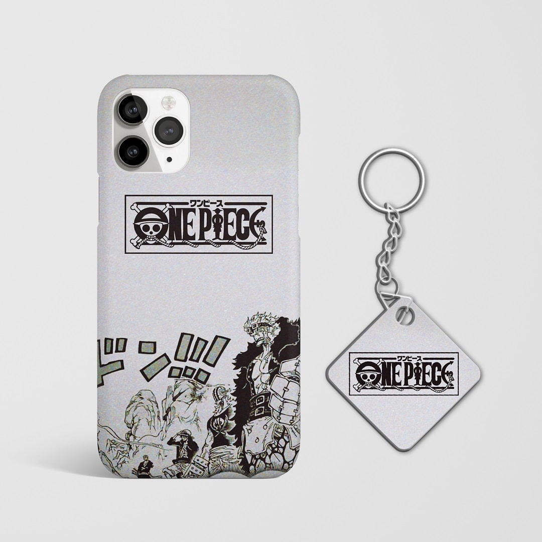 Close-up of One Piece Manga Phone Cover, showcasing detailed manga scenes with Keychain.