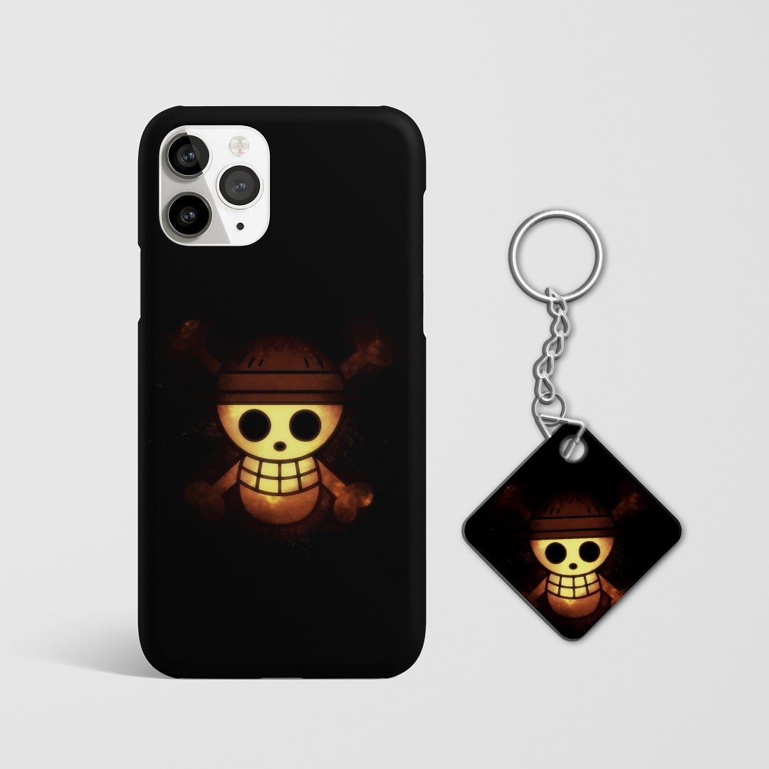 Close-up of One Piece Skull Symbol Phone Cover, highlighting the detailed skull symbol with Keychain.