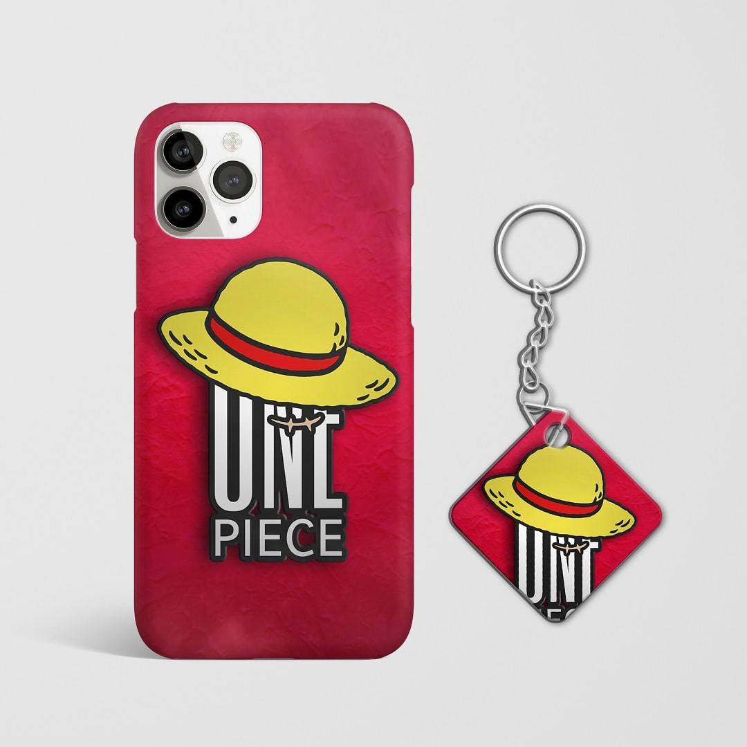 Close-up of One Piece Straw Hat Phone Cover, highlighting the iconic Straw Hat logo with Keychain.
