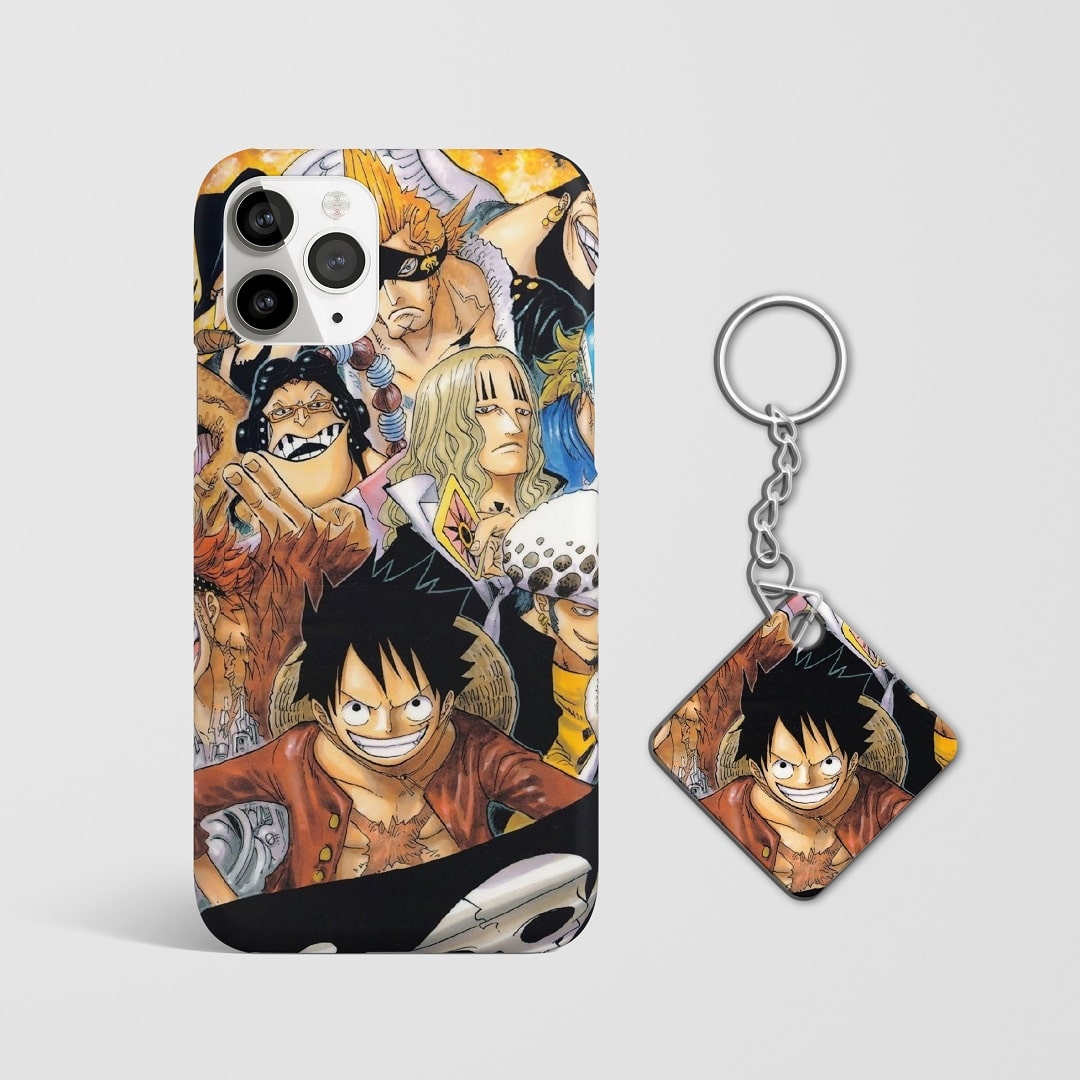 Close-up of One Piece Wano Arc Phone Cover, highlighting detailed artwork with Keychain.