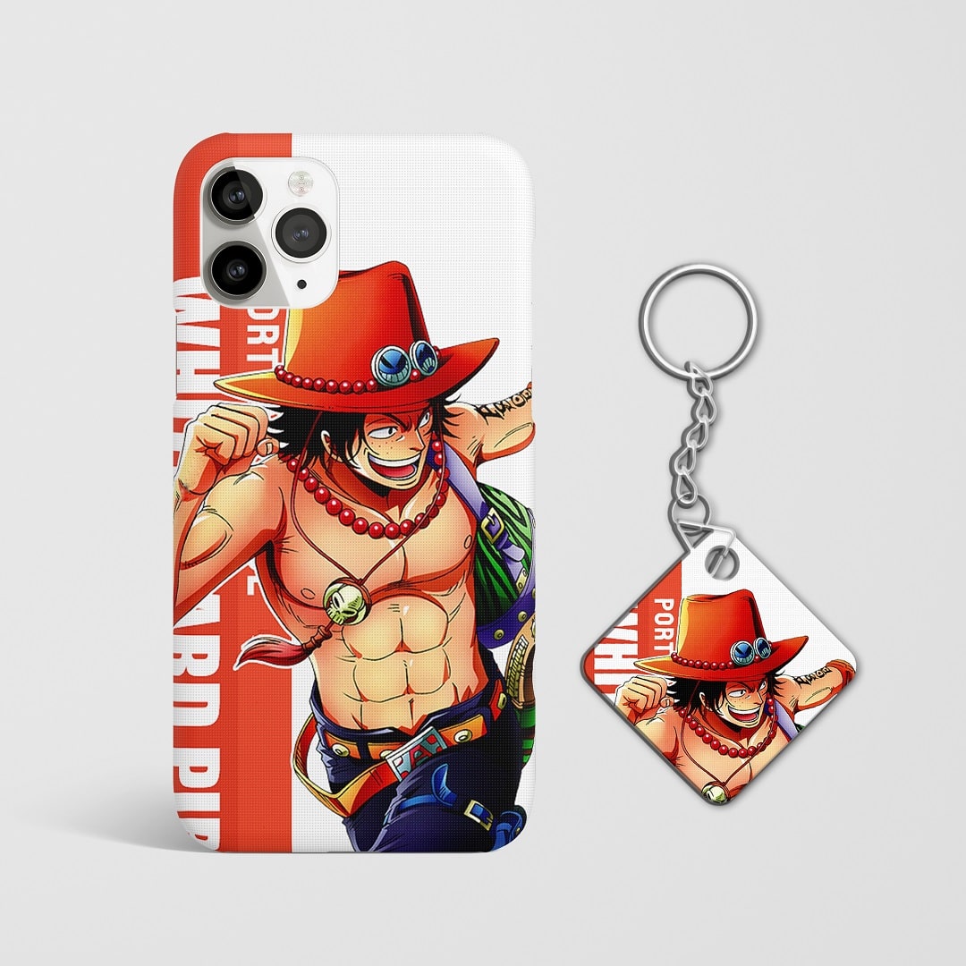 Close-up of Portgas D Ace Graphic Phone Cover, highlighting detailed artwork with Keychain.