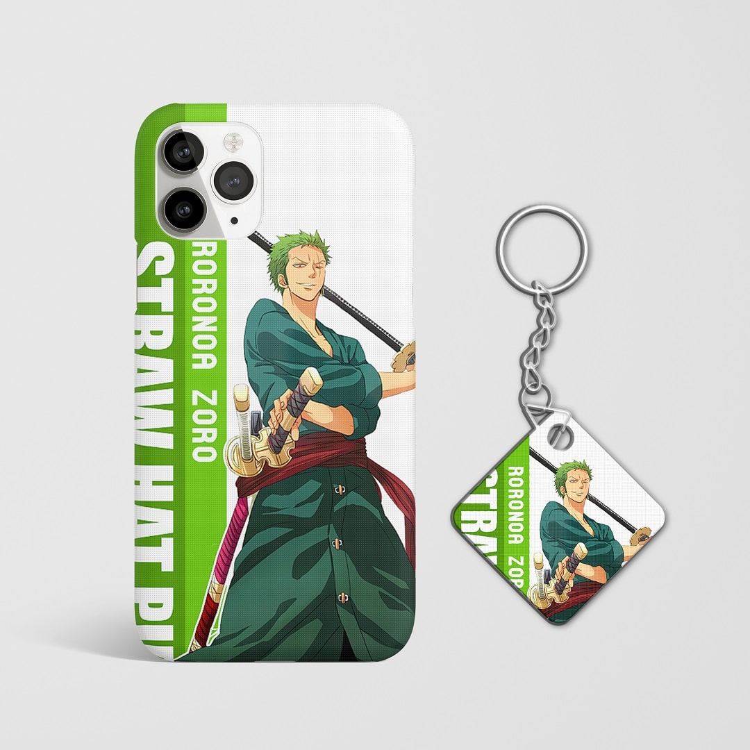 Close-up of Roronoa Zoro Graphic Phone Cover showing detailed artwork with Keychain.