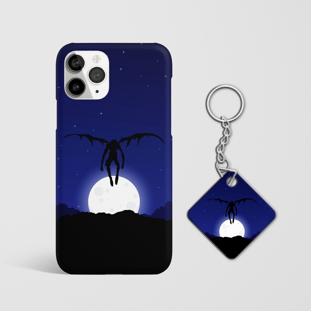 Close-up of Ryuk’s mischievous expression on phone case with Keychain.