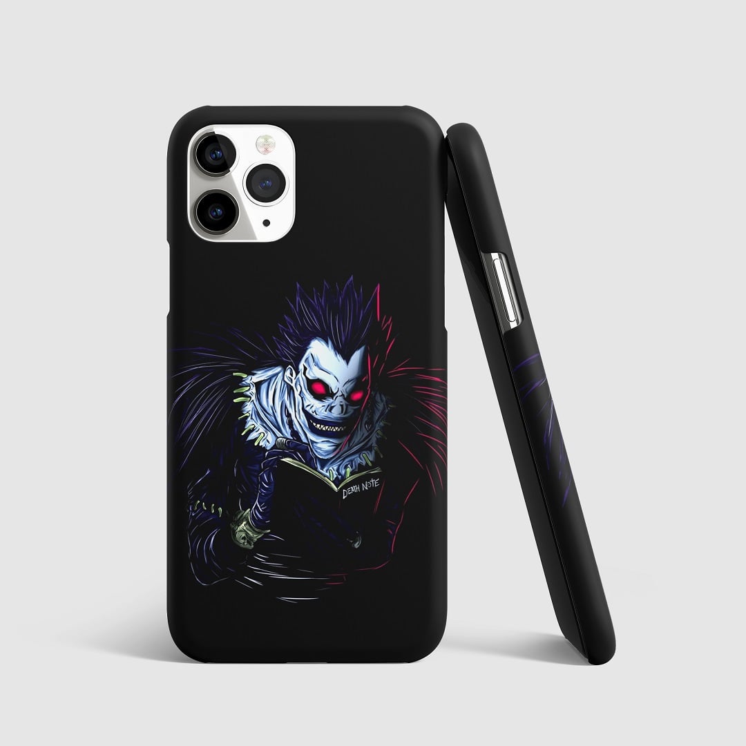 Striking artwork of Ryuk from "Death Note" on phone cover.