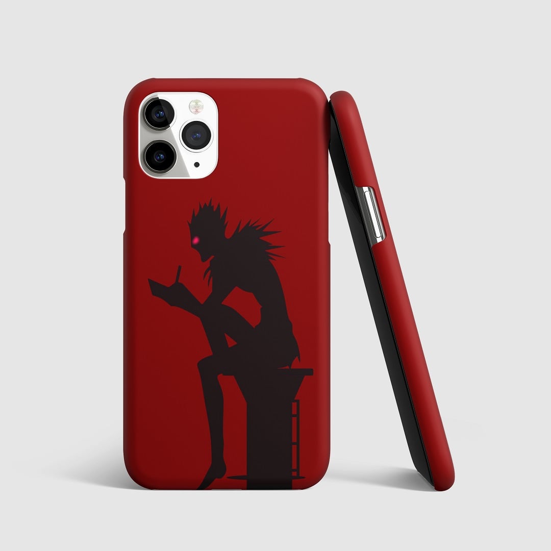 Sleek and minimalist artwork of Ryuk from "Death Note" on phone cover.