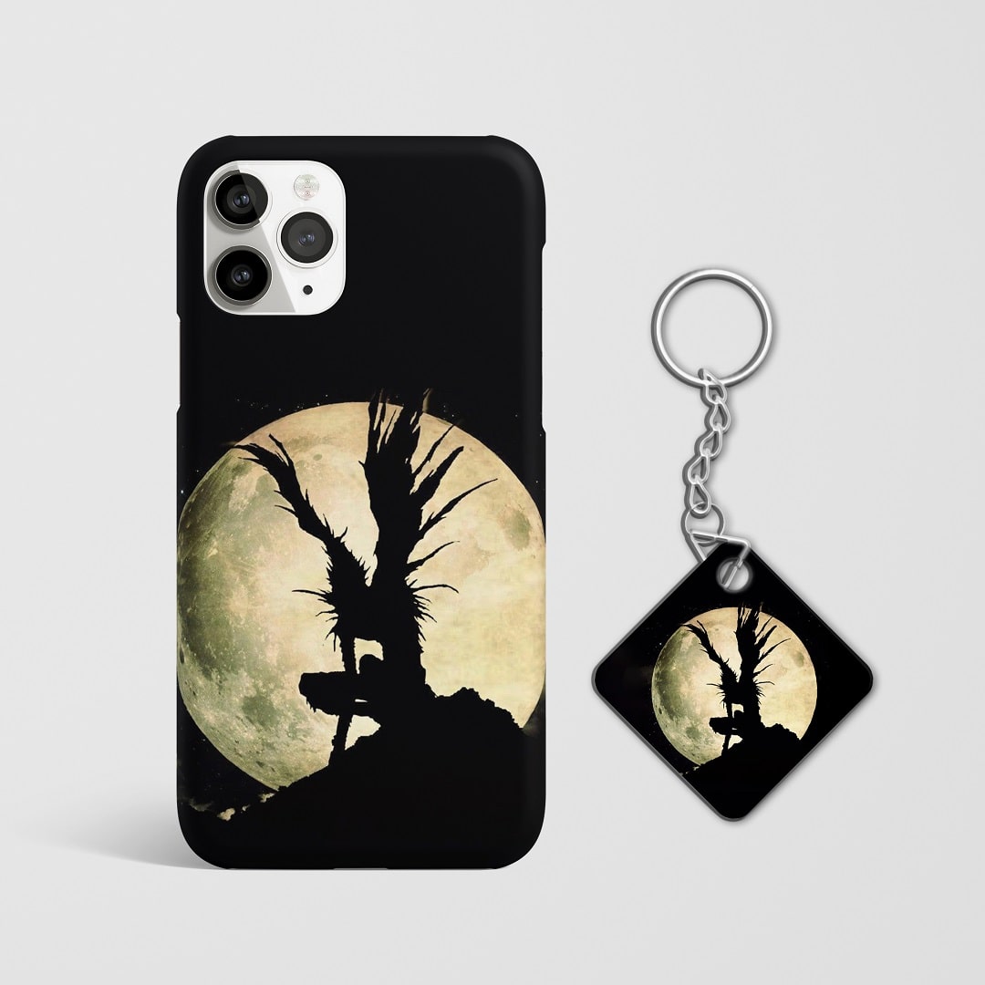 Close-up of Ryuk’s mischievous expression under the moonlight on phone case with Keychain.