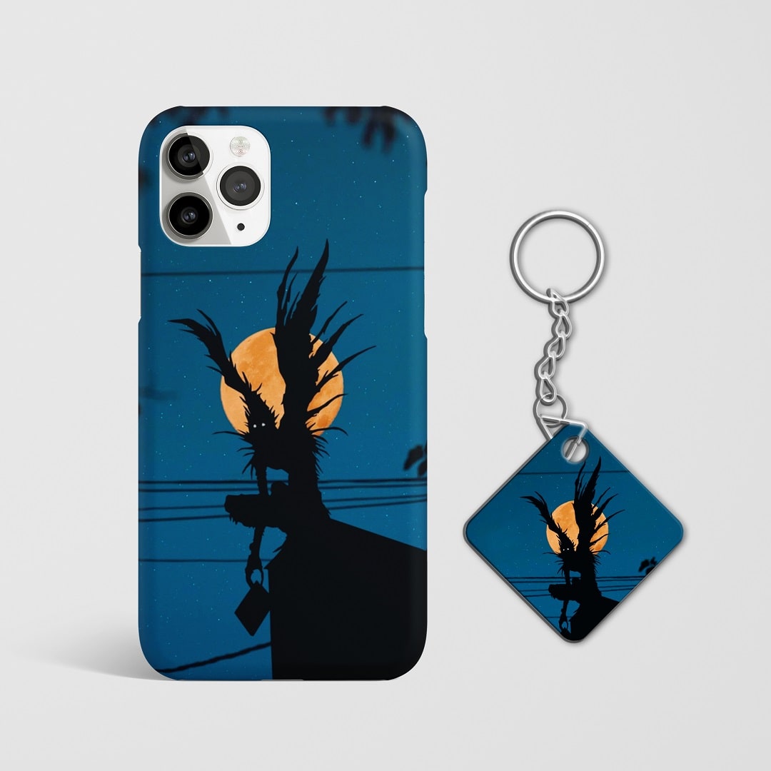 Close-up of Ryuk’s mischievous expression in the Shinigami Realm on phone case with Keychain.