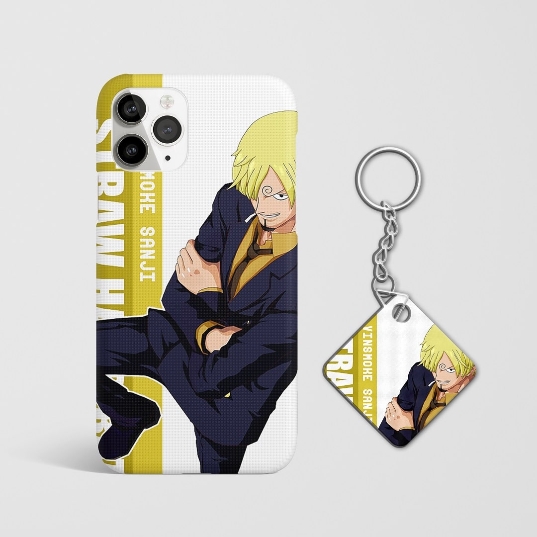 Close-up view of Sanji Graphic Phone Cover highlighting the detailed design with Keychain.