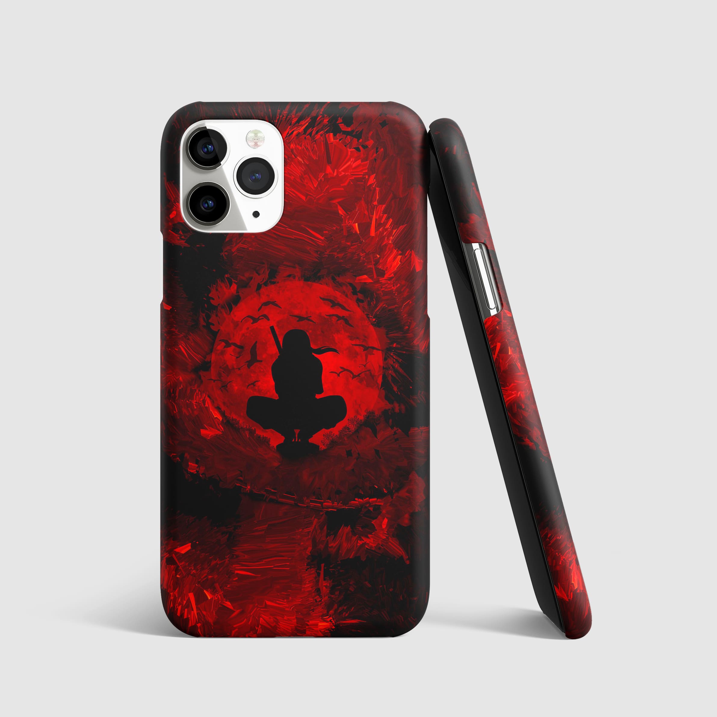 Sasuke Uchiha Red Moon Phone Cover with 3D matte finish, featuring Sasuke under a striking red moon.