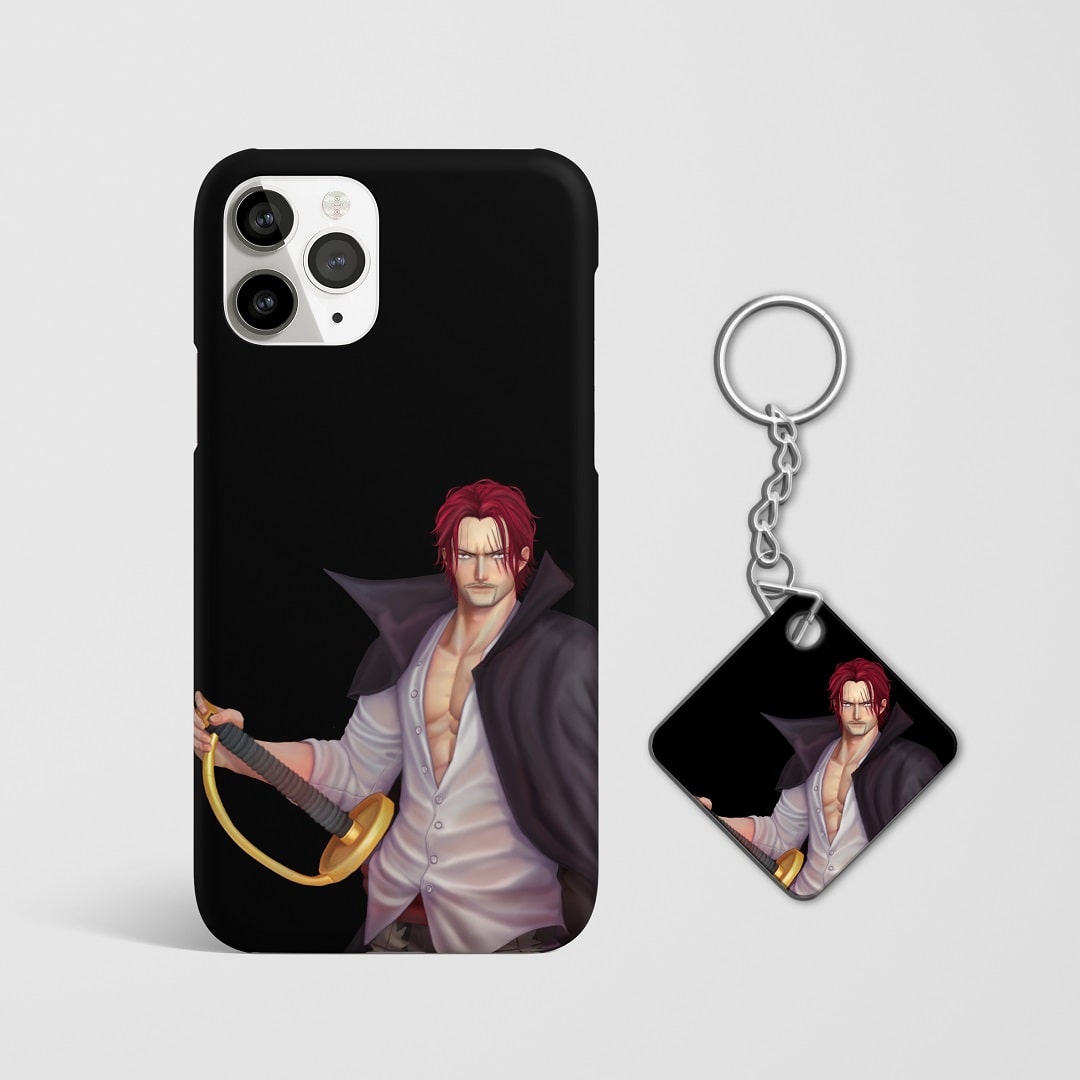 Close-up view of Shanks Figure Phone Cover highlighting Shanks' detailed design with Keychain.