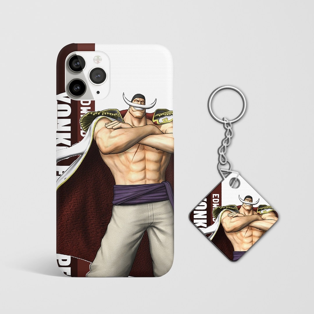 Close-up of the Whitebeard design on durable phone case with Keychain.