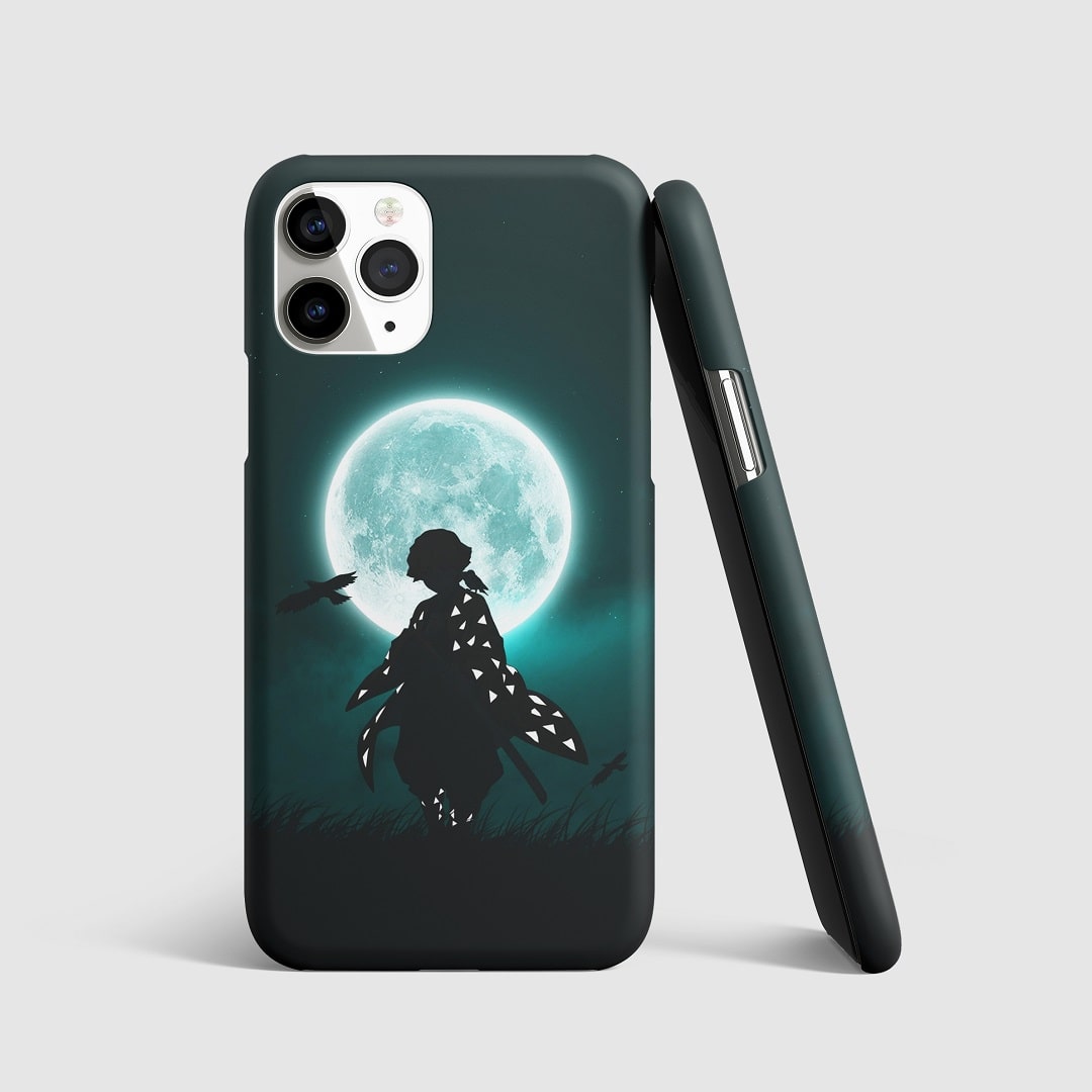 Striking artwork of Zenitsu Agatsuma under a blue moon on phone cover.